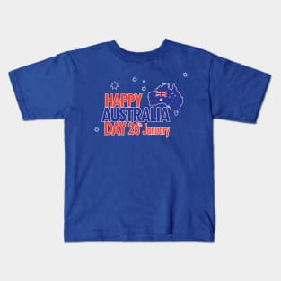 Happy Australia Day 26th January inscription poster with Calligraphy lettering, Australian Flag, Australia Map, stars and fireworks. Patriotic Holiday Kids T-Shirt